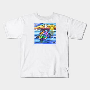 Stained Glass Style Sea Turtle Swims Toward Home Kids T-Shirt